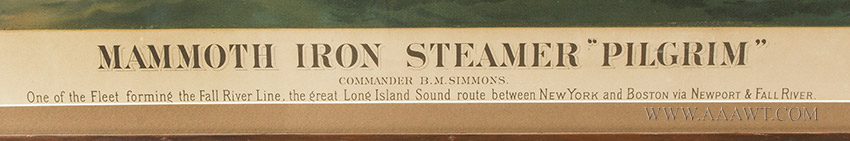 Lithograph, Fall River Line Steamer, Mammoth Iron Steamer Pilgrim, Oak Framed
Major and Knapp, New York, detail view 4